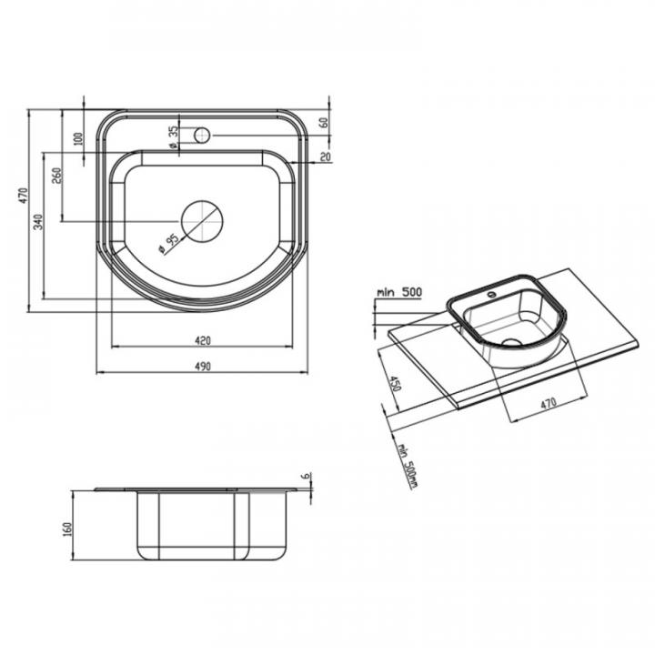 Фото Мойка Imperial 4749 (satin) 470х490х160 (0,8)  - Магазин MASMART