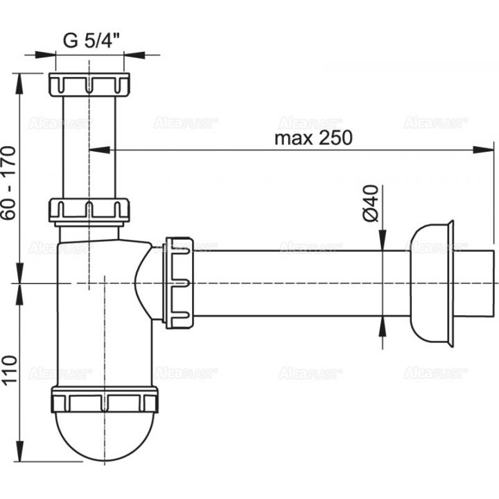 Фото Сифон для раковины AlcaPlast A43 1 1/4" (труба 40 мм)  - Магазин MASMART