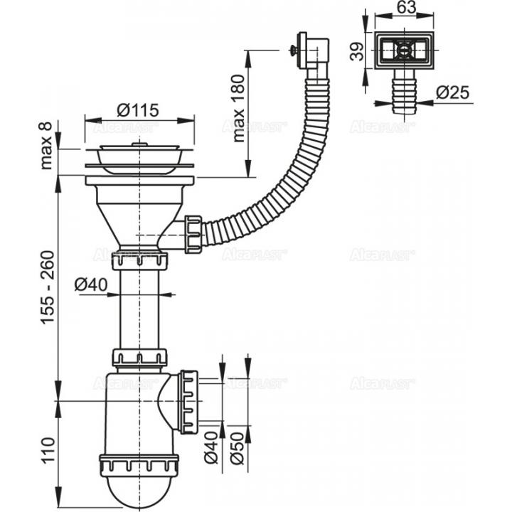 Фото Сифон для мойки AlcaPlast A447 3 1/2"  - Магазин MASMART