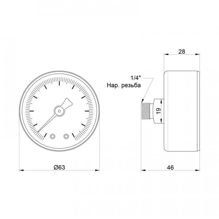 Фото Манометр фронтальный Icma №243 1/4" 50 мм 0-6 bar  - Магазин MASMART