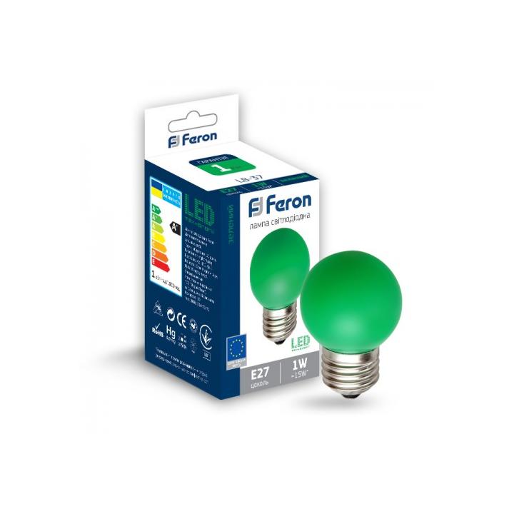 Фото Лампа LED Feron LB-37 G45 1W E27 зеленая - Магазин MASMART