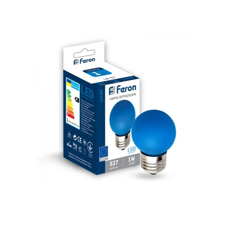 Фото Лампа LED Feron LB-37 G45 1W E27 синяя - Магазин MASMART