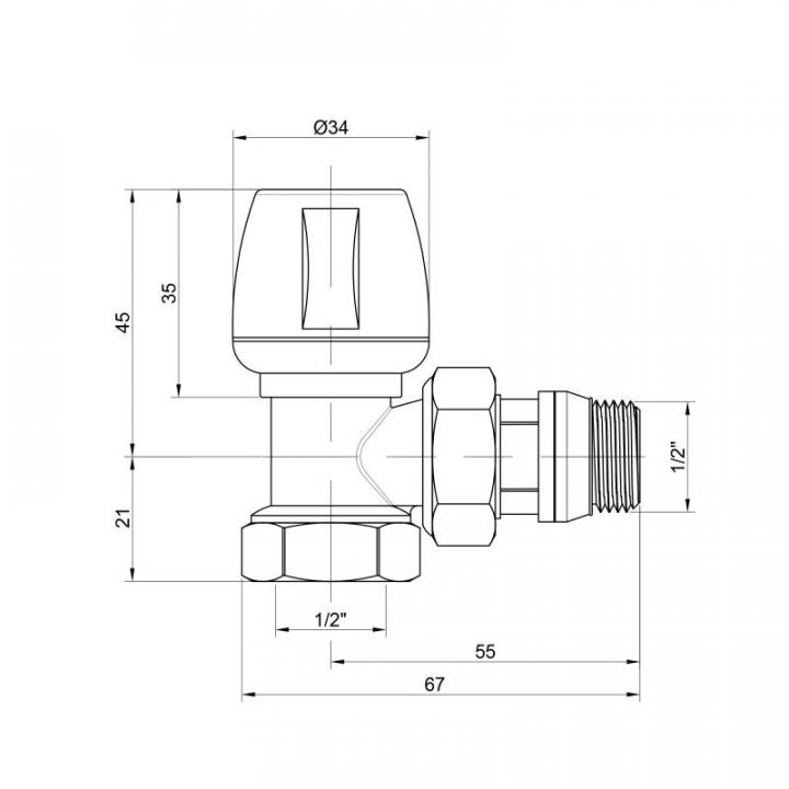 Фото Кран радиаторный 1/2" угловой подача Icma №803+940  - Магазин MASMART