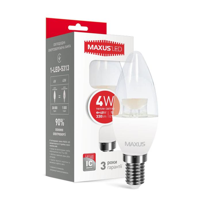 Фото Лампа Maxus 1-LED-5313 C37 CL-C 4W 3000K 220V E14 - Магазин MASMART