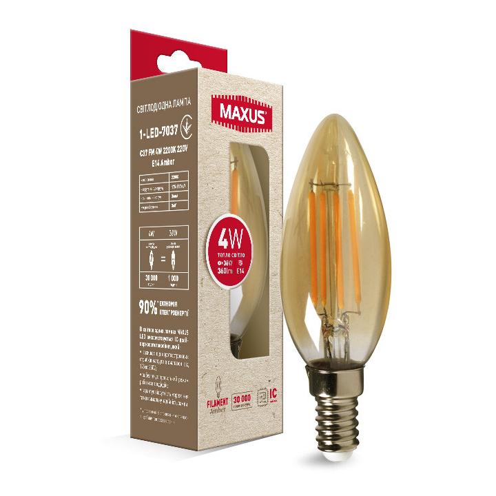 Фото Лампа Maxus 1-LED-7037 C37 FM 4W 2200K 220V E14 Amber - Магазин MASMART