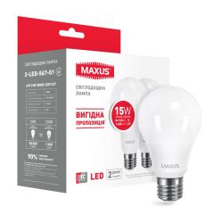 Фото Лампа Maxus 2-LED- 567-01 A70 15W 3000K 220V E27 (2шт)  - Магазин MASMART
