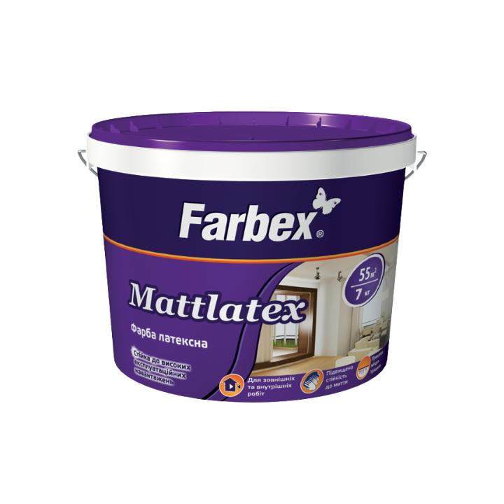 Фото Фарба латексна Farbex Mattlatex біла матова 14 кг - Магазин MASMART