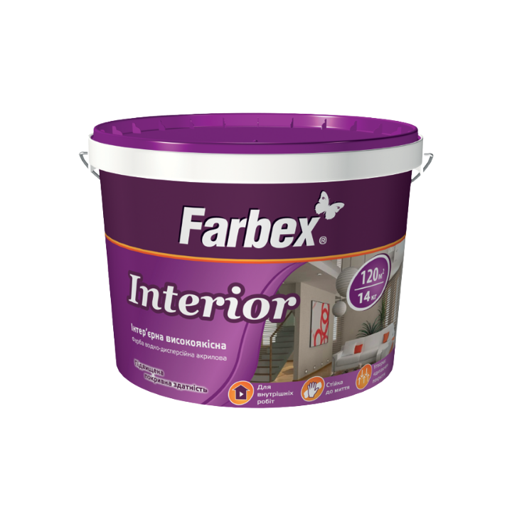 Фото Фарба інтер'єрна акрилова Farbex Interior біла матова 14 кг - Магазин MASMART