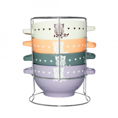 Фото Набір 4 мисок з ручками на стійці S&T 054-04-03 Owls 680...  - Магазин MASMART