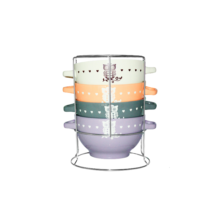 Фото Набір 4 мисок з ручками на стійці S&T 054-04-03 Owls 680 мл - знято з виробництва - Магазин MASMART