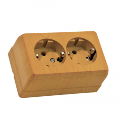 Фото Розетка подвійна з заземленням Mutlusan Bron 16А дуб  - Магазин MASMART