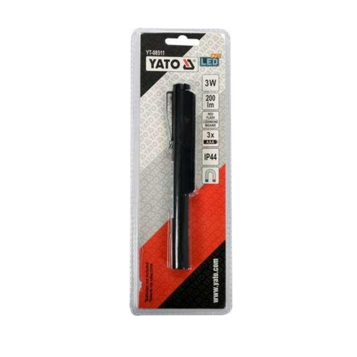 Фото Ліхтар ручний LED YATO, ручка, живлення від батарейок 3х ААА, 200 Lm, магніт + кліпса 08511 - Магазин MASMART