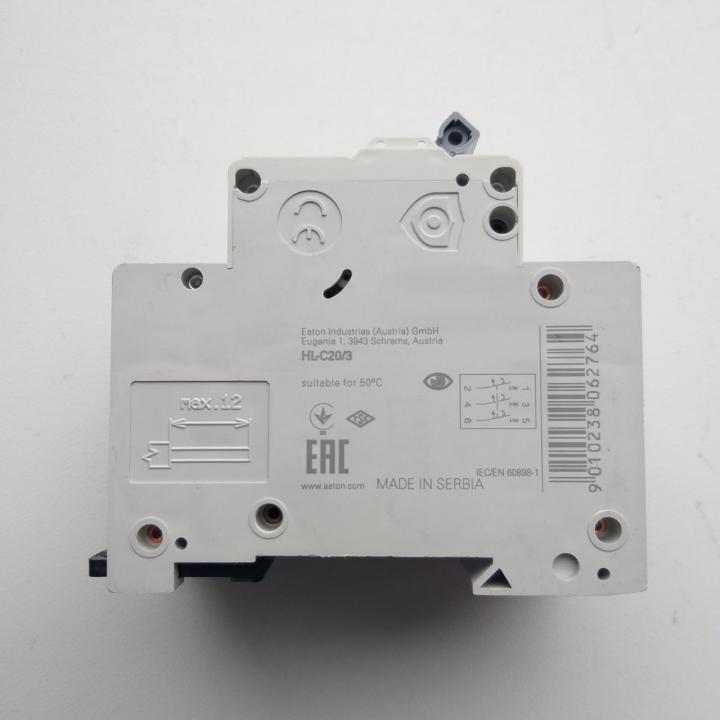 Фото Автоматичний вимикач 3P 20A Eaton HL-C20/3 4.5kA  - Магазин MASMART