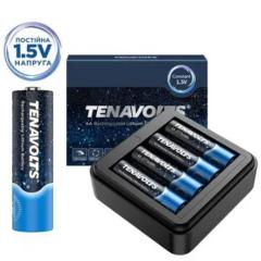Фото Зарядний пристрій + 4 акумулятори літієві Tenavolts AA...  - Магазин MASMART