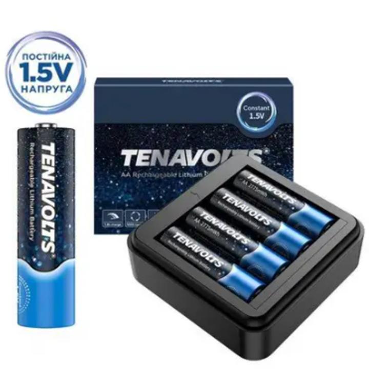 Фото Зарядний пристрій + 4 акумулятори літієві Tenavolts AA 1.5V 1850mAh - Магазин MASMART