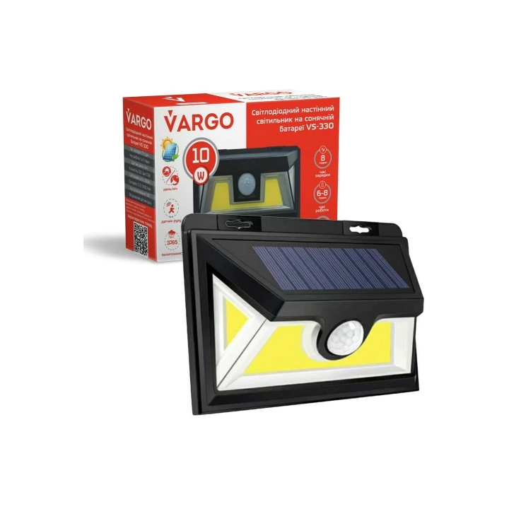 Фото Світильник LED Vargo VS-330 10W на сонячній батареї з датчиком руху чорний - Магазин MASMART