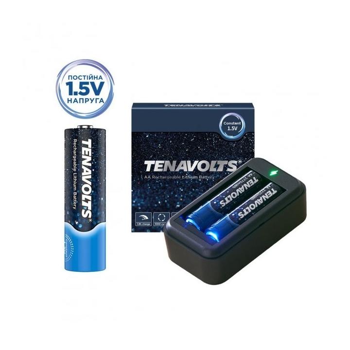 Фото Аккумулятор литиевый (2 шт.) AA 1.5V 1850mAh + зарядное устройство  Tenavolts  - Магазин MASMART