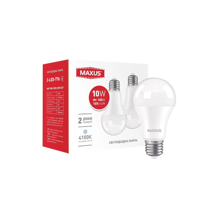 Фото Лампа Maxus 2-LED- 776 A60 10W 4100K 220V E27 (2шт) - Магазин MASMART