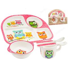 Фото Посуда детская Совята 5 предметов (2 тарелки, вилка,...  - Магазин MASMART