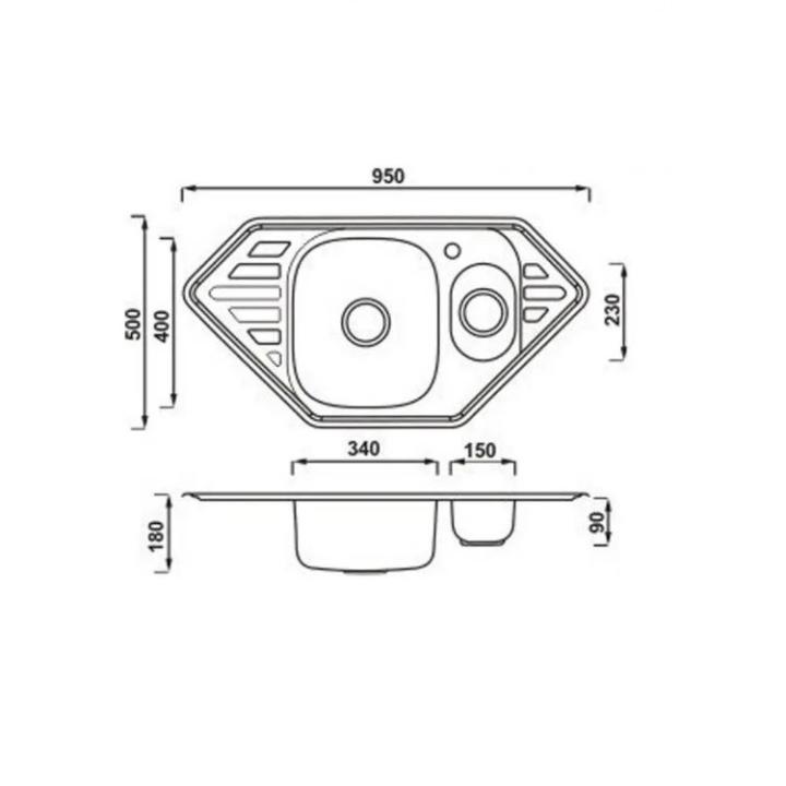 Фото Кухонна мийка Platinum 9550 D (сатин) (0,8 мм)  - Магазин MASMART