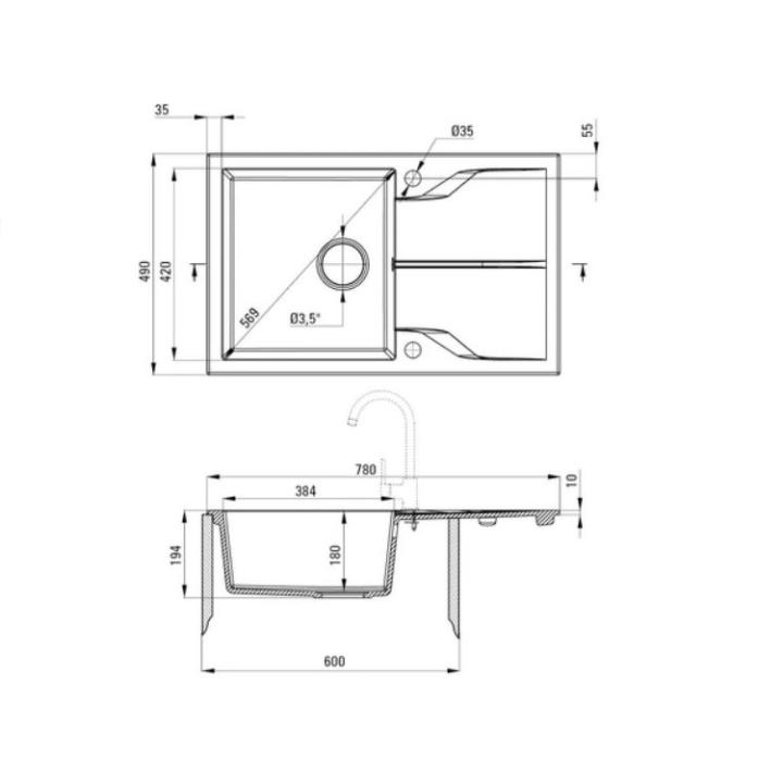 Фото Мойка гранитная Deante Andante ZQN 211А 590х490х190мм (графит)  - Магазин MASMART