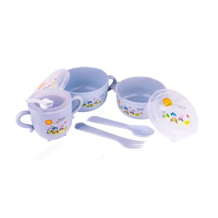 Фото Детская посуда из пшеничной шелухи Эко (8 предметов - 2 супницы и чашка с крышкой, ложка, вилка) - Магазин MASMART