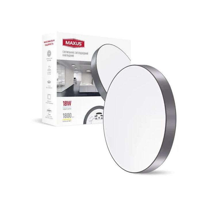 Фото Світильник LED MAXUS SP Ceiling 1-MSP-1841-SLG 18W 4100K (коло) Slim Gray - Магазин MASMART