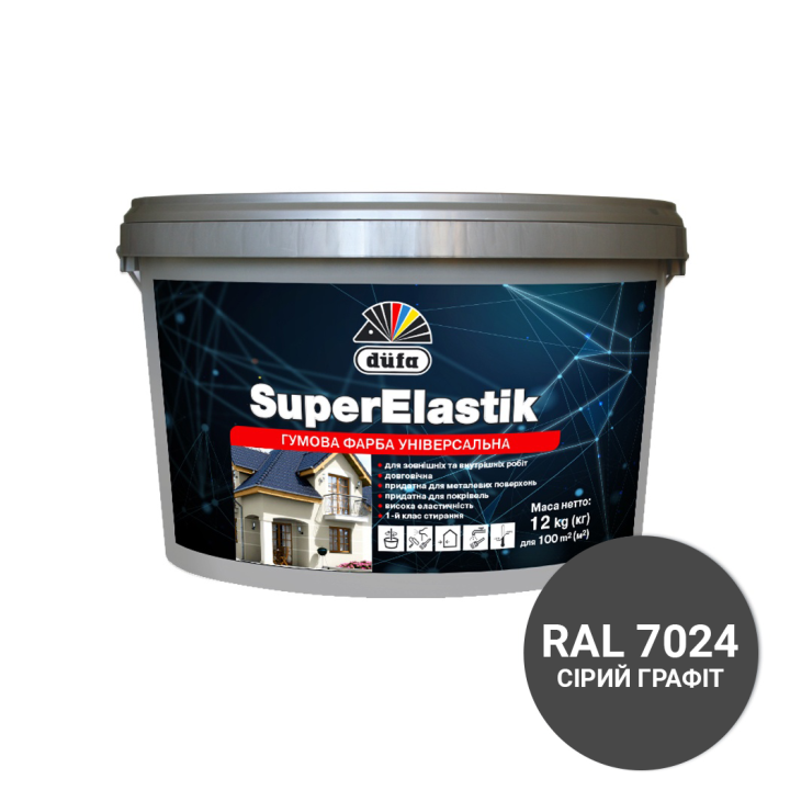 Фото Краска универсальная резиновая акриловая Dufa Super Elastik серый графит RAL 7024 1,2кг - Магазин MASMART