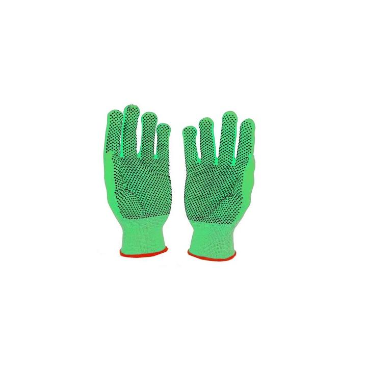 Фото Перчатки "Виса-Электро" черные+зеленые ПВХ-точка 10-й размер (2710) - Магазин MASMART
