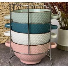 Фото Набор пиал с ручками на стойке Dots 680 мл S&T 054-04-08  - Магазин MASMART