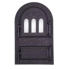 Фото Дверцята спарені чавунні арочні з термосклом Микулин 530х330  - Магазин MASMART
