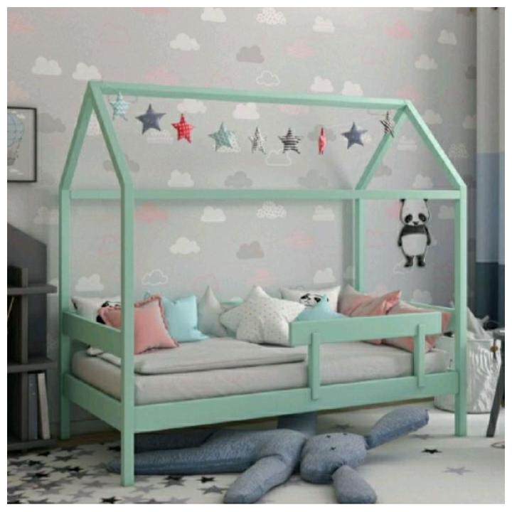 Фото Детская кроватка-домик СКАНДИ Stemma 160х80 розовое/мятное  - Магазин MASMART