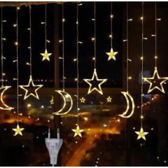 Фото Гірлянда-штора Зорі та місяць (тепло-біла) 3х0,8м на 138...  - Магазин MASMART