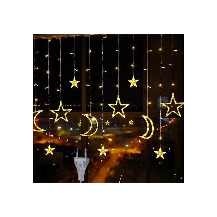 Фото Гирлянда на 138 диодов LED Звезды и луна (Шторка) тепло-белая 3х0,8м  - Магазин MASMART