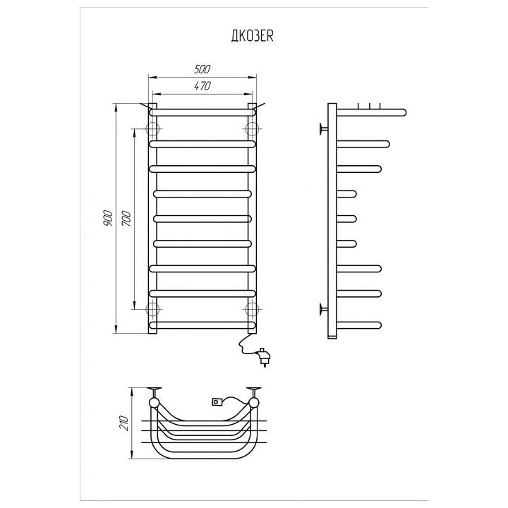 Фото Рушникосушка електрична Kroner Канна ДК03ER 900х500 права - Магазин MASMART