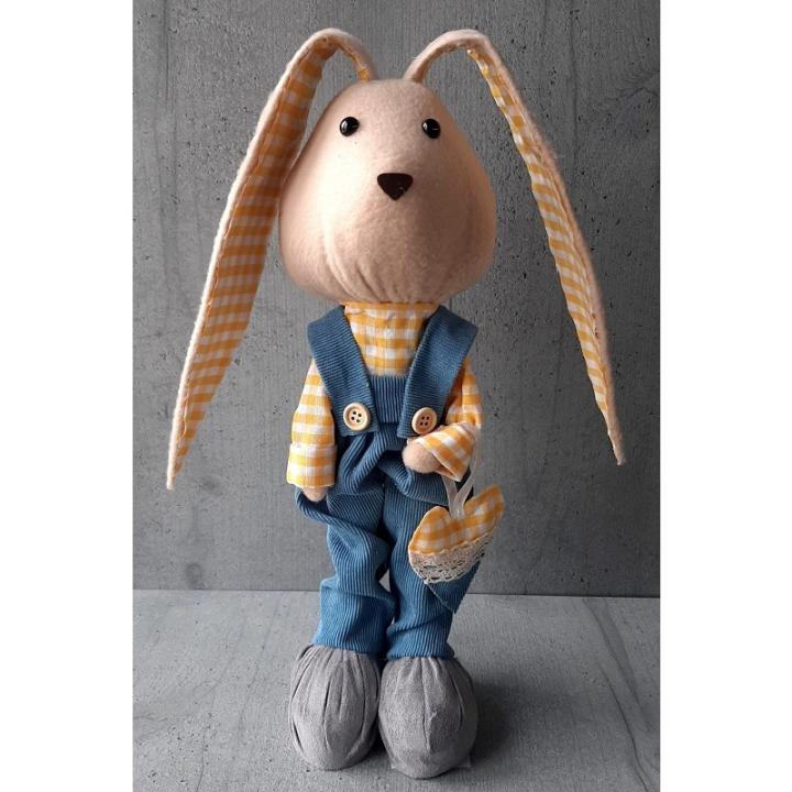 Фото Текстильный кролик - мальчик в комбинезоне с сердечком D-3055 - Магазин MASMART
