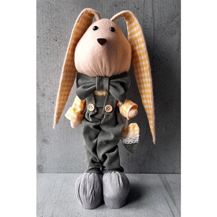 Фото Текстильний кролик - хлопчик у комбінезоні з серденьком D-4119 м`ятний - Магазин MASMART