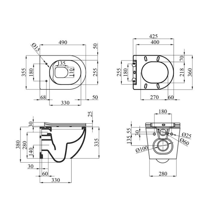 Фото Унитаз подвесной Kroner Harz WHI493736 RIMLESS безобедочный с сиденьем Slim Duroplast / Soft - close / Quick relase  - Магазин MASMART