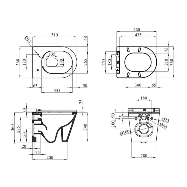 Фото Унітаз підвісний Kroner Armada WHI513636 RIMLESS безобідковий з сидінням Slim Duroplast / Soft - close / Quick relase  - Магазин MASMART