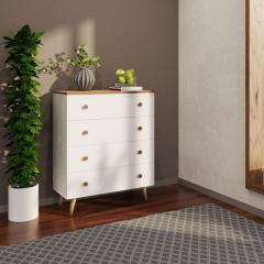 Фото Комод Сканди 4Ш на ножках белый/дуб тахо МиксМебель  - Магазин MASMART