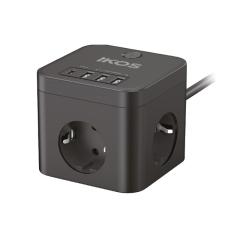 Фото Мережевий фільтр-подовжувач iKOS С34S-CU Black (0007-CEF)  - Магазин MASMART