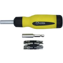 Фото Викрутка з тріскачкою реверсивна Сталь 12в1 з набором біт...  - Магазин MASMART