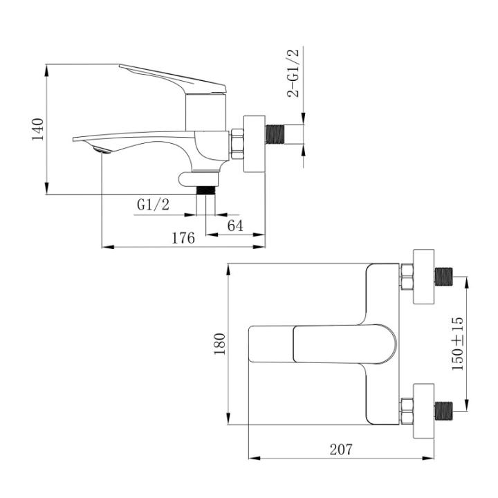 Фото Смеситель для ванны Qtap Vlasta New QTVLA259CRM45642 Chrome (45642)  - Магазин MASMART