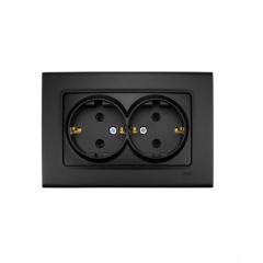 Фото Розетка подвійна із заземленням VIKO Linnera чорна ніч  - Магазин MASMART