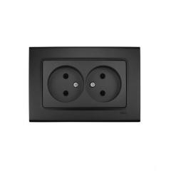 Фото Розетка двойная без заземления VIKO Linnera черная ночь  - Магазин MASMART
