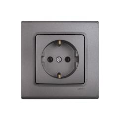 Фото Розетка одинарная с заземлением VIKO Linnera серый гранит  - Магазин MASMART