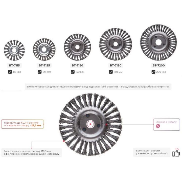 Фото Щітка кільцева 180х22,2 (пучки крученого дроту) Intertool BT-7180  - Магазин MASMART