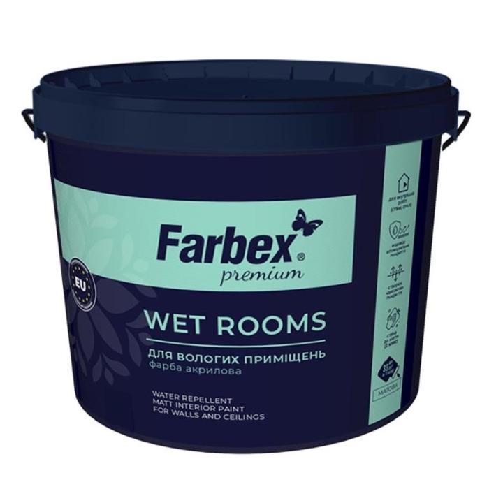 Фото Краска акриловая Farbex Wet Rooms для влажных помещений белая матовая 7 кг - Магазин MASMART