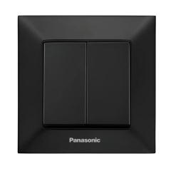 Фото Выключатель двухклавишный Panasonic Arkedia Slim черный  - Магазин MASMART