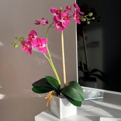 Фото Вазон искусственный Орхидея в керамическом кашпо  - Магазин MASMART
